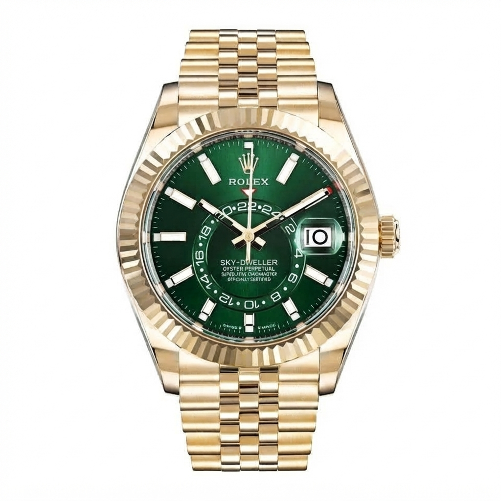 Pre-Loved Sky-Dweller 42 Yellow Gold 336938, Bright green Dial