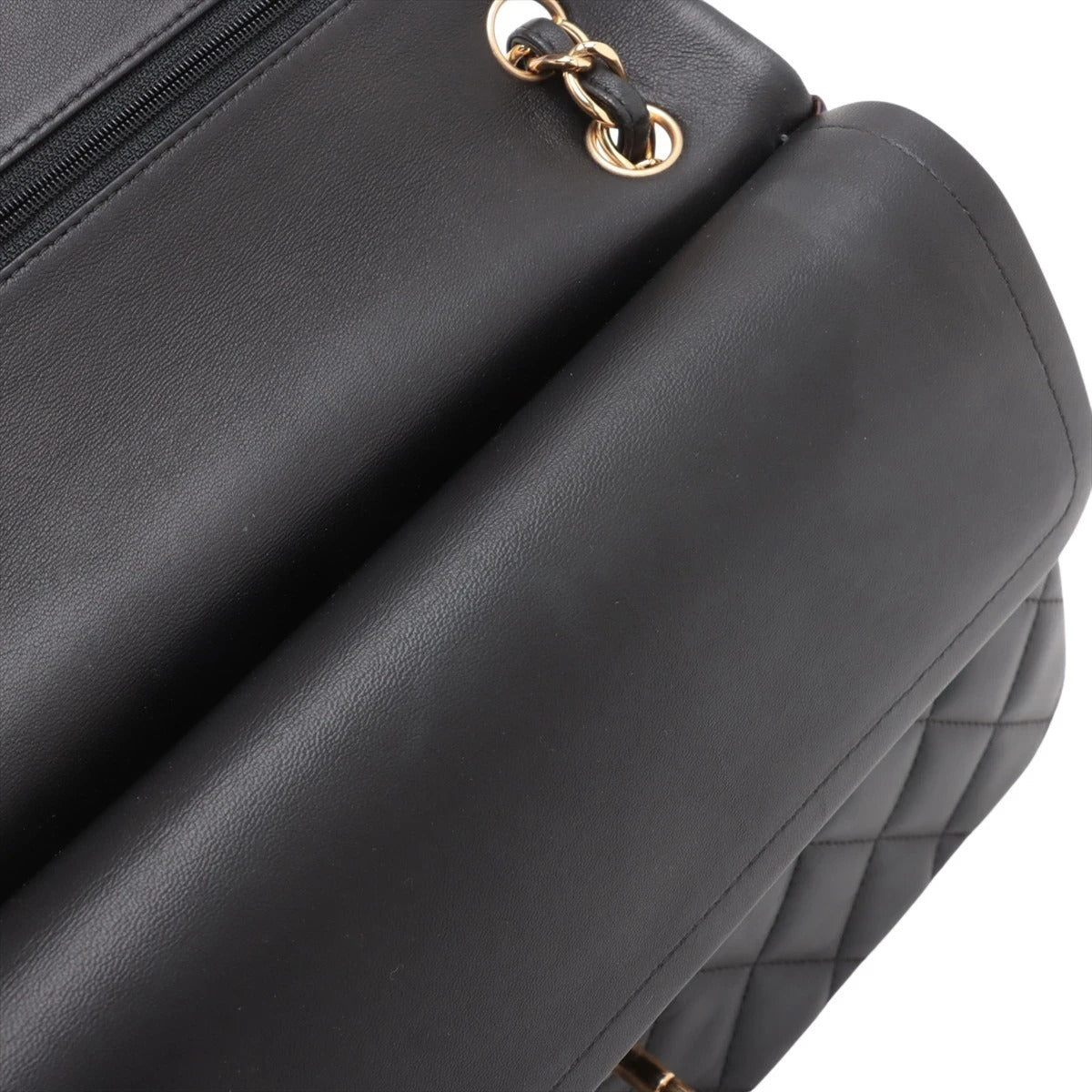 Pre-Loved Classic Double Flap Shoulder Bag Quilted Leather Jumbo with Gold Hardware, Black