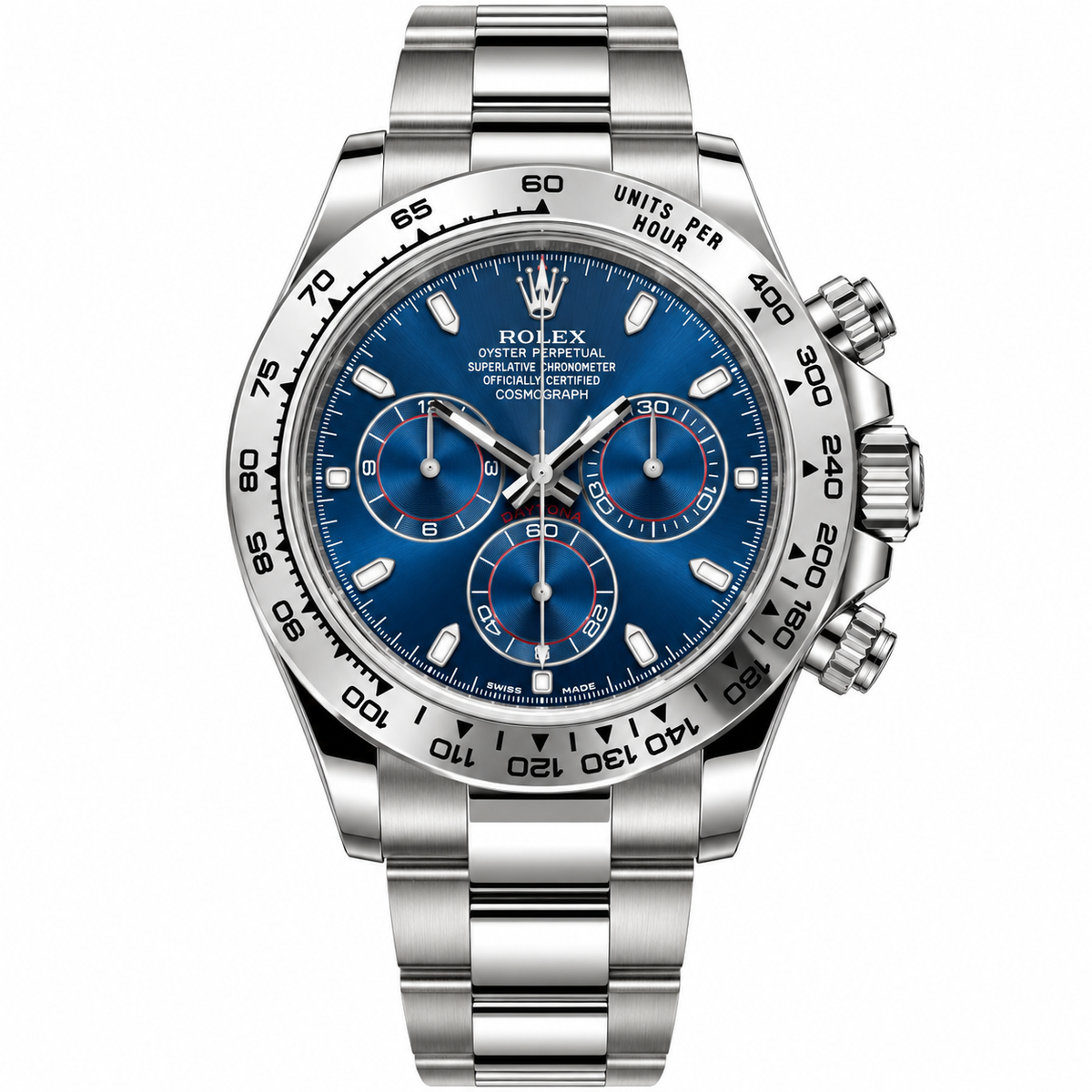 Pre-Loved Cosmograph Daytona 40 White Gold 116509, Blue with contrasting counters, red accents Dial