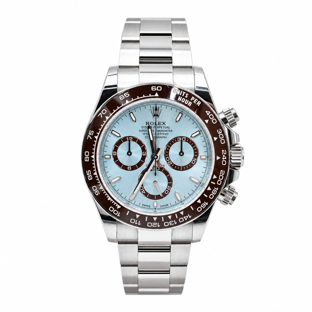 Pre-Loved Cosmograph Daytona 40 Platinum 126506, Ice blue, chestnut brown counter rings Dial