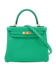 Pre-Loved Kelly Handbag Leather 25 with Gold Hardware, Vert Jade