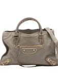 Pre-Loved Classic Metallic Edge City Handbag Leather with Gold Hardware, Gray