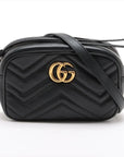 Pre-Loved GG Marmont Matelassé Crossbody Bag Quilted Leather Mini with Aged Gold Hardware, Black