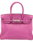 Pre-Loved Birkin Handbag Leather 30 with Palladium Hardware, Magenta Pink