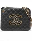 Pre-Loved CC Chain Logo Quilted Chain Bag Shoulder Bag Quilted Leather Small with Gold Hardware, Black
