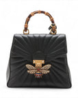 Pre-Loved Queen Margaret Bamboo Bee Backpack Quilted Leather with Aged Gold Hardware, Black