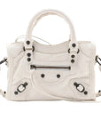 Pre-Loved Classic City Handbag Leather Mini with Aged Silver Hardware, White