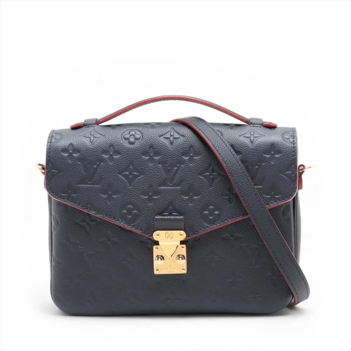 Pre-Loved Pochette Métis Crossbody Bag Monogram Leather with Gold Hardware, Navy Blue