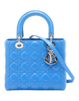 Pre-Loved Lady Dior Handbag Quilted Leather Medium with Silver Hardware, Blue