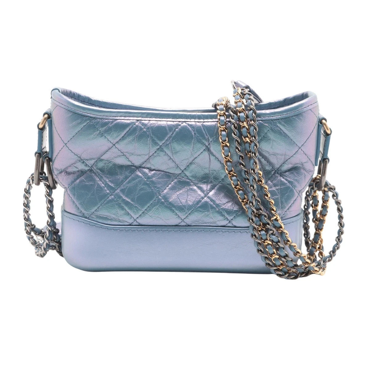 Pre-Loved Gabrielle Shoulder Bag Quilted Leather Small with Mixed Gold and Silver Hardware, Iridescent Blue