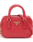 Pre-Loved Saffiano Mini Bauletto Handbag Leather Mini with Gold Hardware, Red