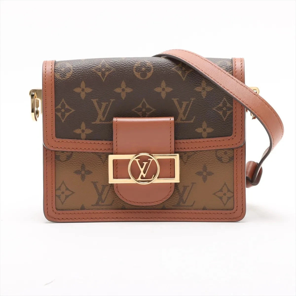 Pre-Loved Dauphine Crossbody Bag Monogram Coated Canvas Mini with Gold Hardware, Brown