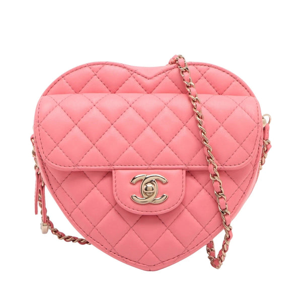 Pre-Loved CC in Love Heart Bag Crossbody Bag Quilted Leather Large