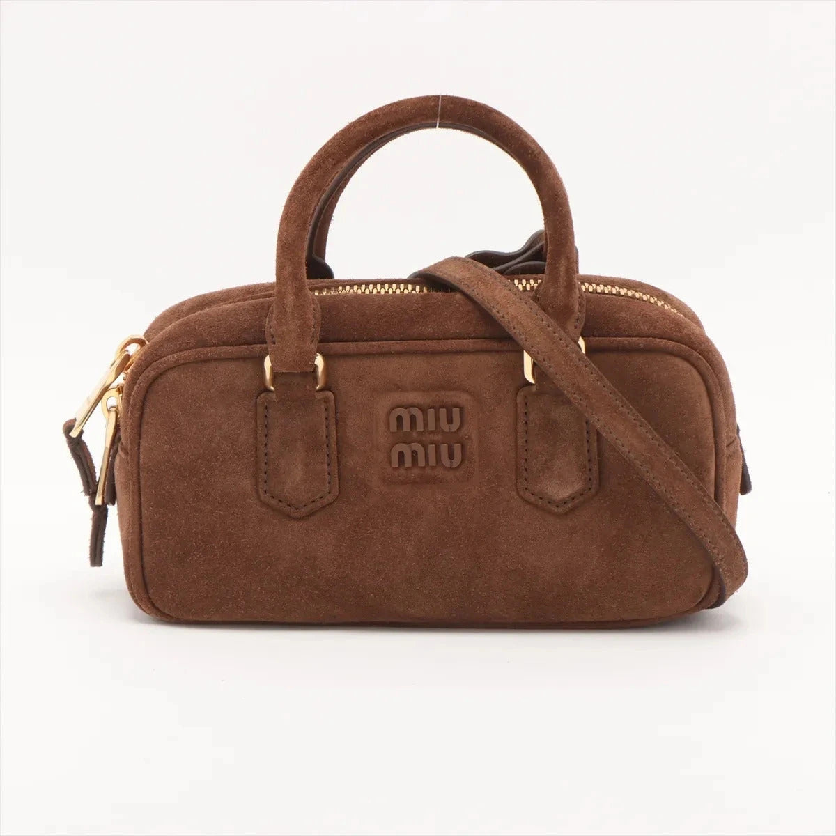 Pre-Loved Arcadie Handbag Suede Small with Gold Hardware, Brown