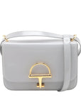 Pre-Loved Stirrup Flap Bag Shoulder Bag Leather Small with Gold Hardware, Light Gray