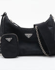 Pre-Loved Re-Edition 2005 Shoulder Bag Re-Nylon with Silver Hardware, Black