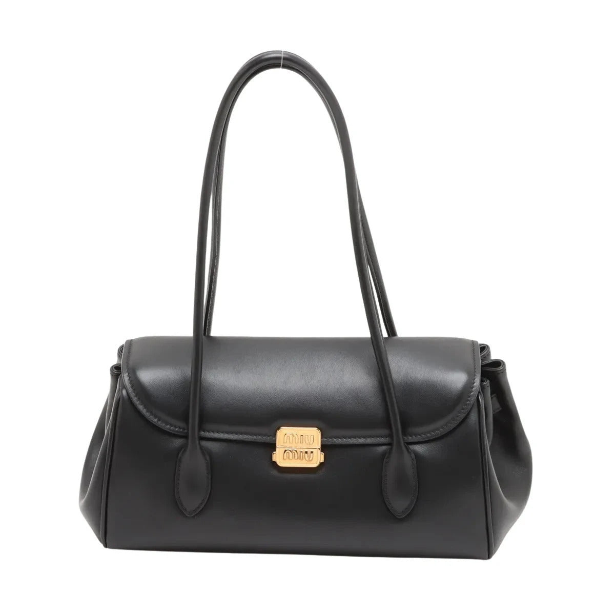 Pre-Loved Nappa Leather Shoulder Bag Leather with Gold Hardware, Black
