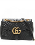 Pre-Loved GG Marmont Shoulder Bag Quilted Leather Medium with Aged Gold Hardware, Black