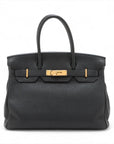 Pre-Loved Birkin Handbag Leather with Gold Hardware 30, Black