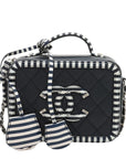 Pre-Loved CC Filigree Vanity Case Vanity Case Quilted Leather Small with Silver Hardware, Navy Blue with White Striped Trim