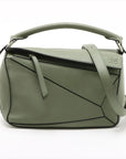 Pre-Loved Puzzle Handbag Leather Small with Silver Hardware, Green