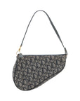 Pre-Loved Saddle Pochette Shoulder Bag Oblique Coated Canvas Mini with Gold Hardware, Navy Blue