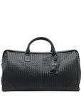 Pre-Loved Intrecciato Boston Duffle Duffle Bag Intrecciato Leather Large with Aged Silver Hardware, Black