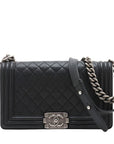 Pre-Loved Boy Shoulder Bag Quilted Leather New Medium with Aged Silver Hardware, Black