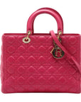 Pre-Loved Lady Dior Handbag Cannage Leather Large with Gold Hardware, Pink