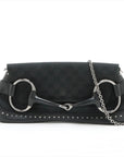 Pre-Loved Horsebit Chain Clutch Clutch Monogram Coated Canvas with Silver Hardware, Black
