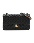 Pre-Loved Classic Double Flap Shoulder Bag Quilted Leather Medium with Gold Hardware, Black