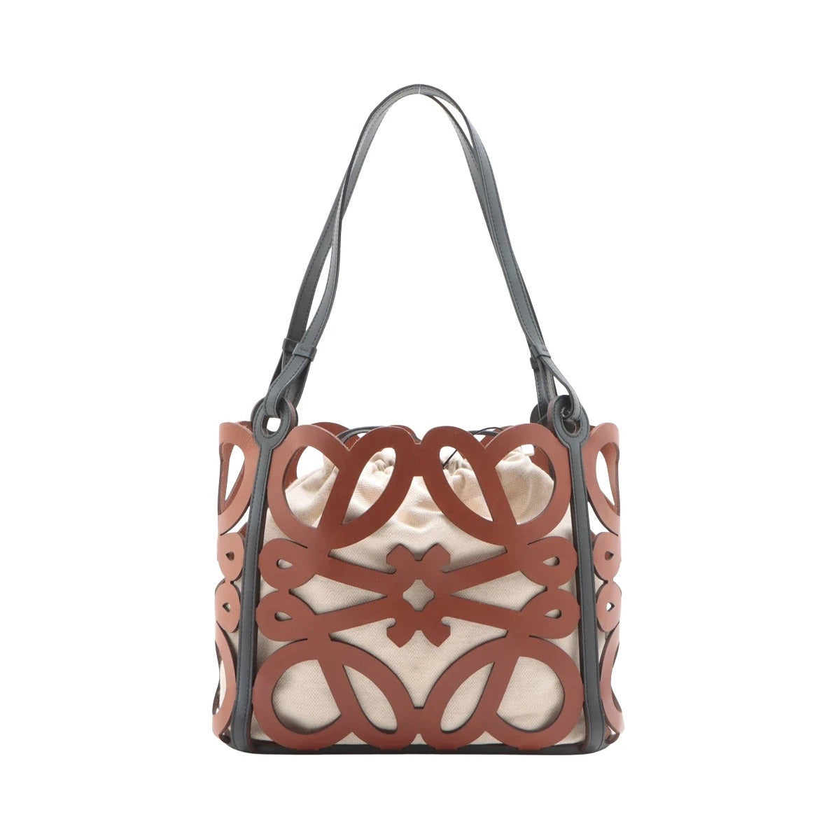 Pre-Loved Anagram Cut-Out Tote Anagram Leather Small with Black Hardware, Tan