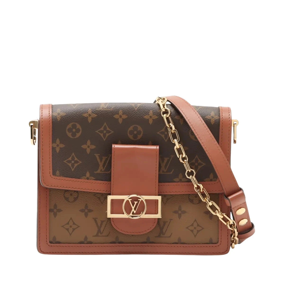 Pre-Loved Dauphine Shoulder Bag Monogram Coated Canvas MM with Gold Hardware, Brown