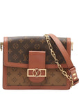 Pre-Loved Dauphine Shoulder Bag Monogram Coated Canvas MM with Gold Hardware, Brown