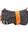 Pre-Loved Saddle Shoulder Bag Trotter Denim with Silver Hardware, Blue