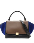 Pre-Loved Trapeze Handbag Leather Medium with Gold Hardware, Brown/Black/Blue
