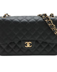 Pre-Loved Classic Double Flap Shoulder Bag Quilted Leather Jumbo with Gold Hardware, Black