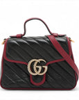Pre-Loved GG Marmont Top Handle Handbag Quilted Leather Mini with Gold Hardware, Black