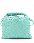 Pre-Loved Hop Crossbody Bag Intrecciato Leather Mini with Gold Hardware, Turquoise