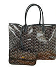 Pre-Loved Saint Louis Tote Goyardine Chevron Coated Canvas GM with Silver Hardware, Black/Brown