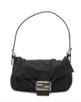 Pre-Loved Mamma Baguette Shoulder Bag Plain Canvas with Silver Hardware, Black