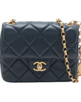 Pre-Loved Matelassé Mini Flap Crossbody Bag Quilted Leather Mini with Aged Gold Hardware, Navy