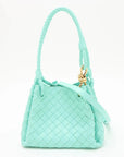 Pre-Loved Andiamo Shoulder Bag Intrecciato Leather Mini with Gold Hardware, Turquoise