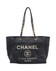Pre-Loved Deauville Tote Denim Small with Gold Hardware, Navy Blue
