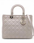 Pre-Loved Lady Dior Handbag Cannage Leather Large with Silver Hardware, Grey