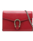 Pre-Loved Dionysus Wallet on Chain Crossbody Bag Leather Mini with Aged Silver Hardware, Red