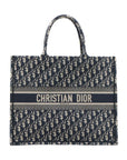 Pre-Loved Book Tote Tote Oblique Embroidered Canvas Large, Navy Blue/Beige