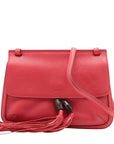 Pre-Loved Bamboo Daily Flap Crossbody Bag Leather with Silver Hardware, Red