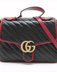 Pre-Loved GG Marmont Top Handle Handbag Quilted Leather Small with Aged Gold Hardware, Black
