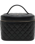 Pre-Loved Vanity Case Handbag Quilted Leather with Gold Hardware, Black